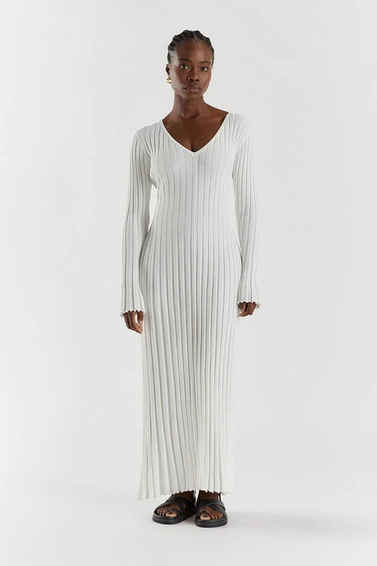 Yasmin Knit midi Dress with V-neck and Sleeves