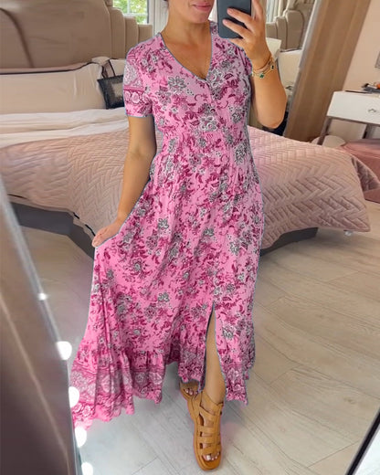 V-neck floral print dress