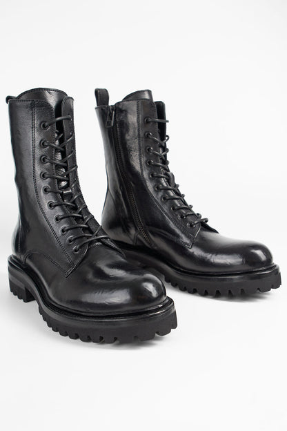 Jet-black military boots