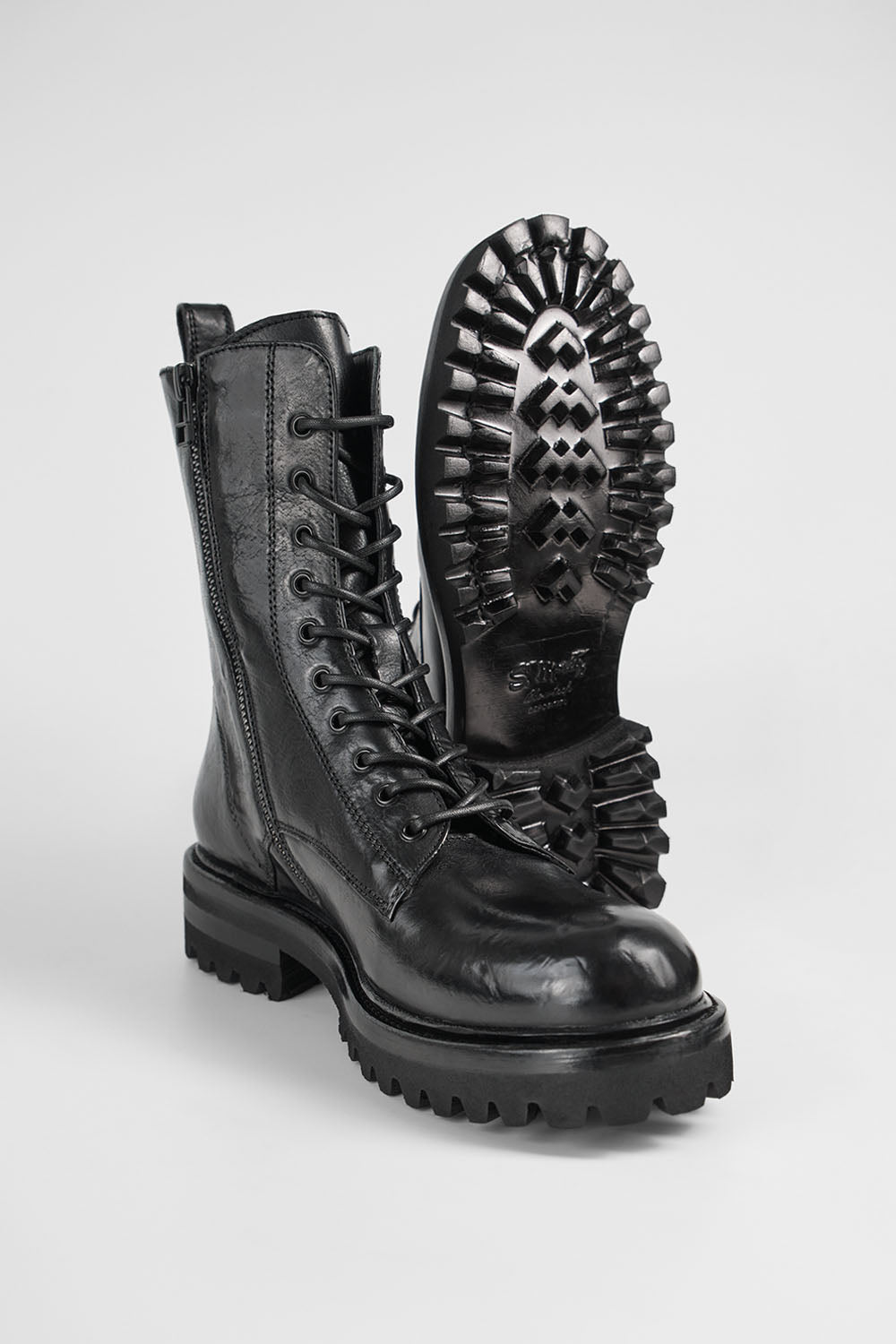 Jet-black military boots