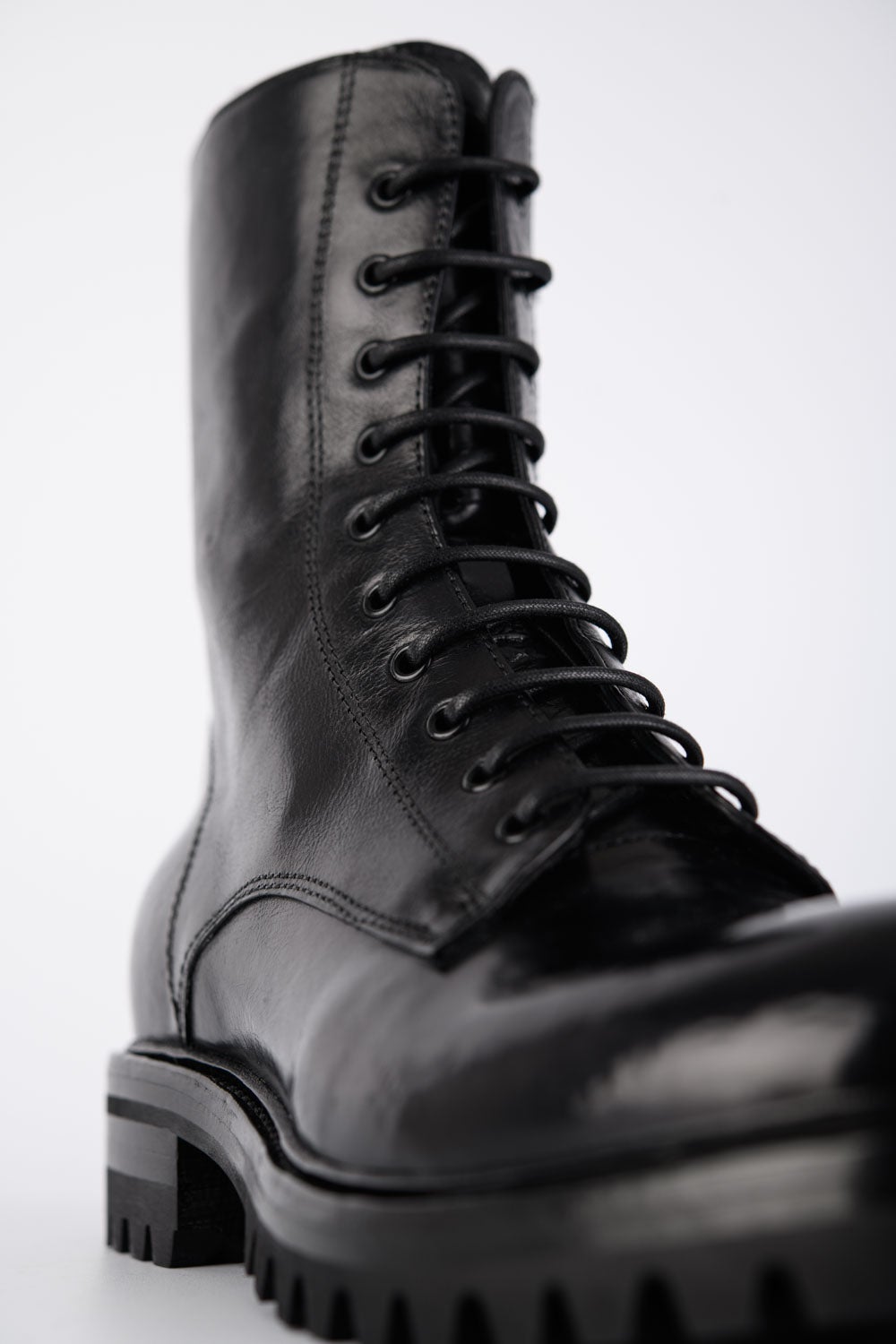 Jet-black military boots