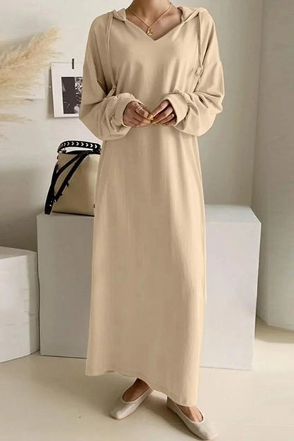 Hooded Drawstring V-Neck Dress